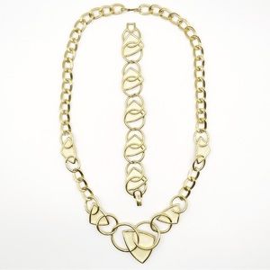 Trifari Kunio Matsumoto gold tone cream enamel chunky necklace & bracelet set